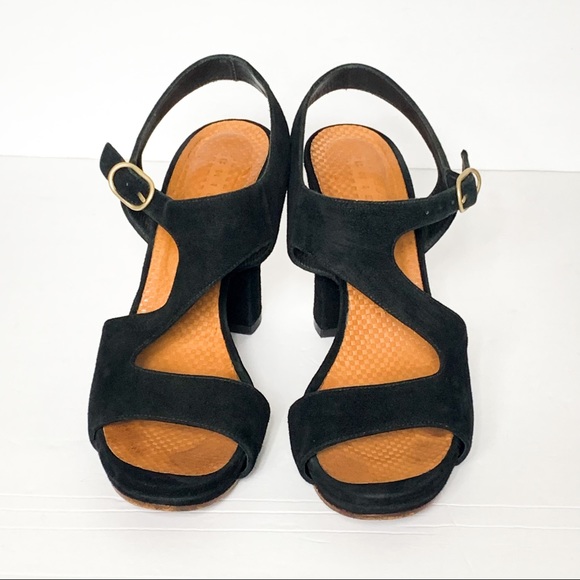 Chie Mihara Black Suede Block Heel Heeled Sandals - Picture 2 of 6